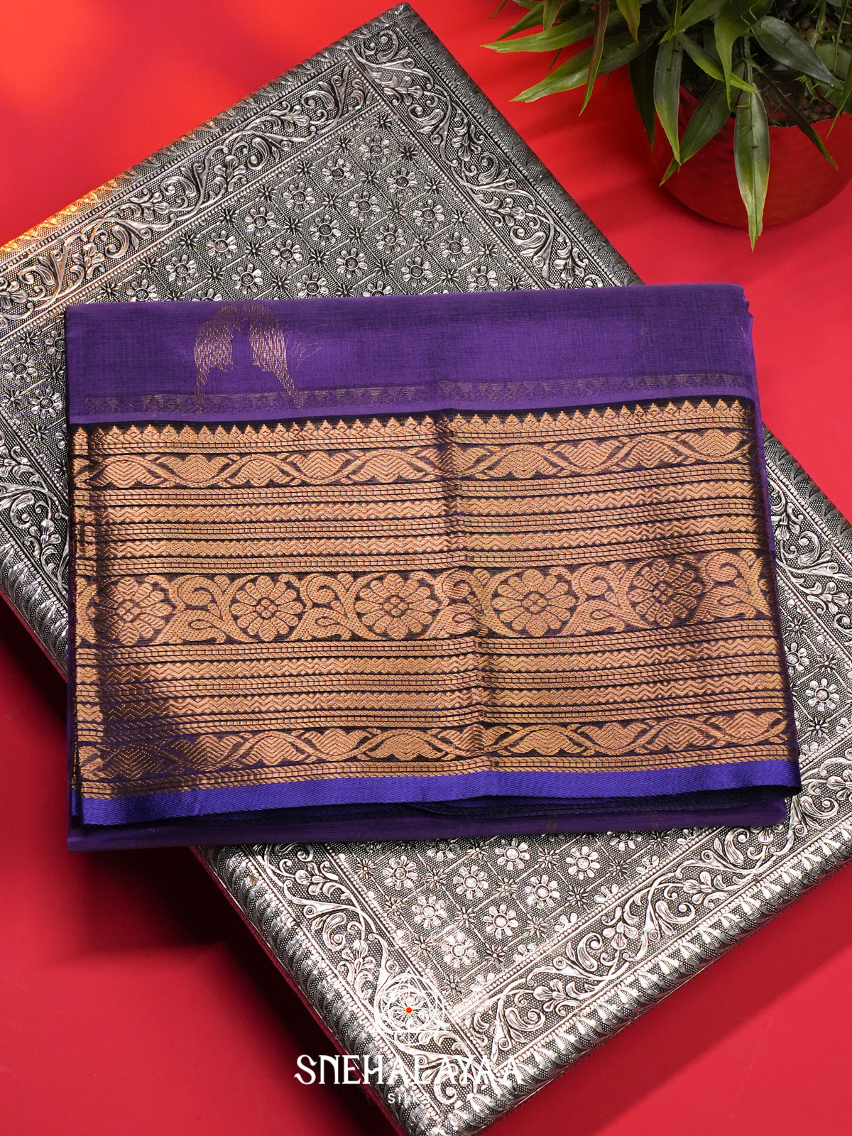 Violet Mangalagiri Silk Cotton Saree
