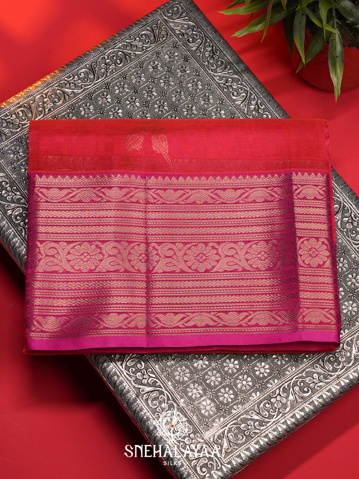 Coral Mangalagiri Silk Cotton Saree