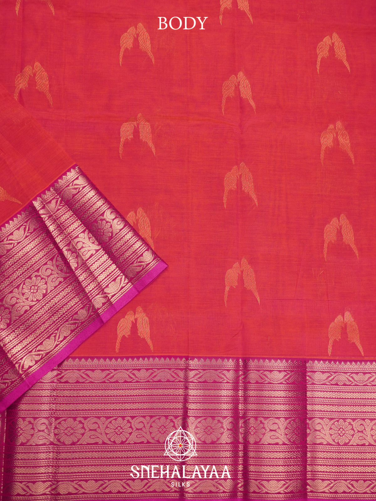 Coral Mangalagiri Silk Cotton Saree