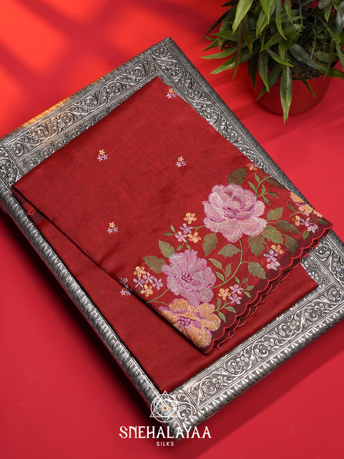 Maroon Mangalagiri Silk Cotton Saree