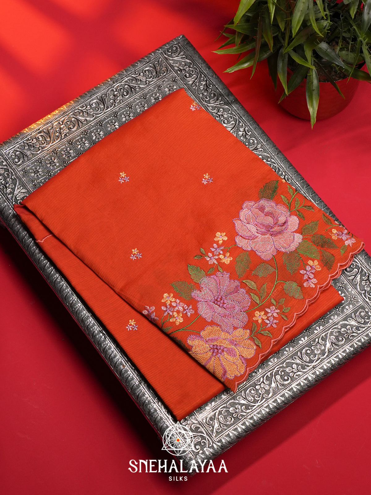 Orange Mangalagiri Silk Cotton Saree