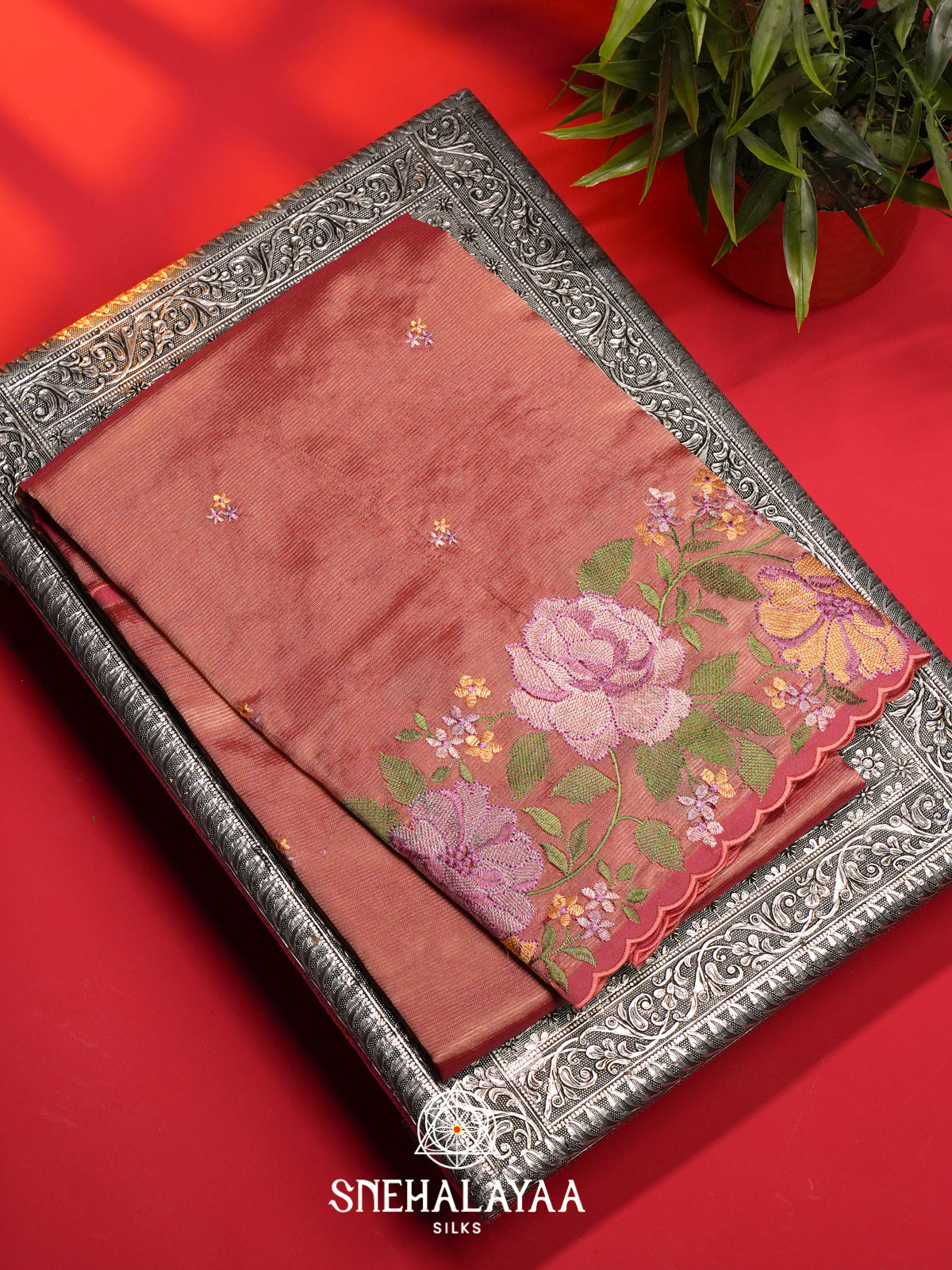 Peach Mangalagiri Silk Cotton Saree