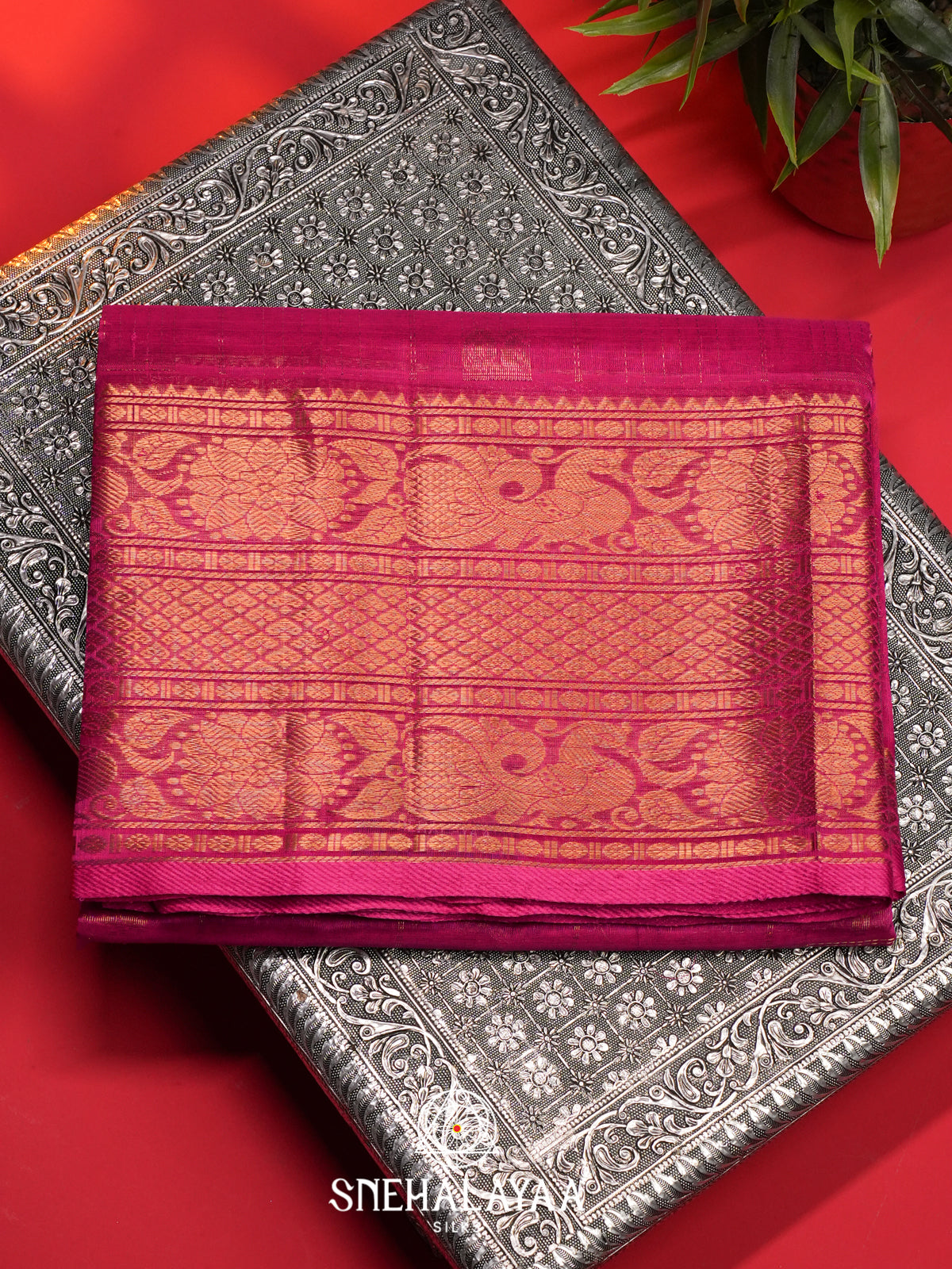 Magenta Mangalagiri Silk Cotton Saree