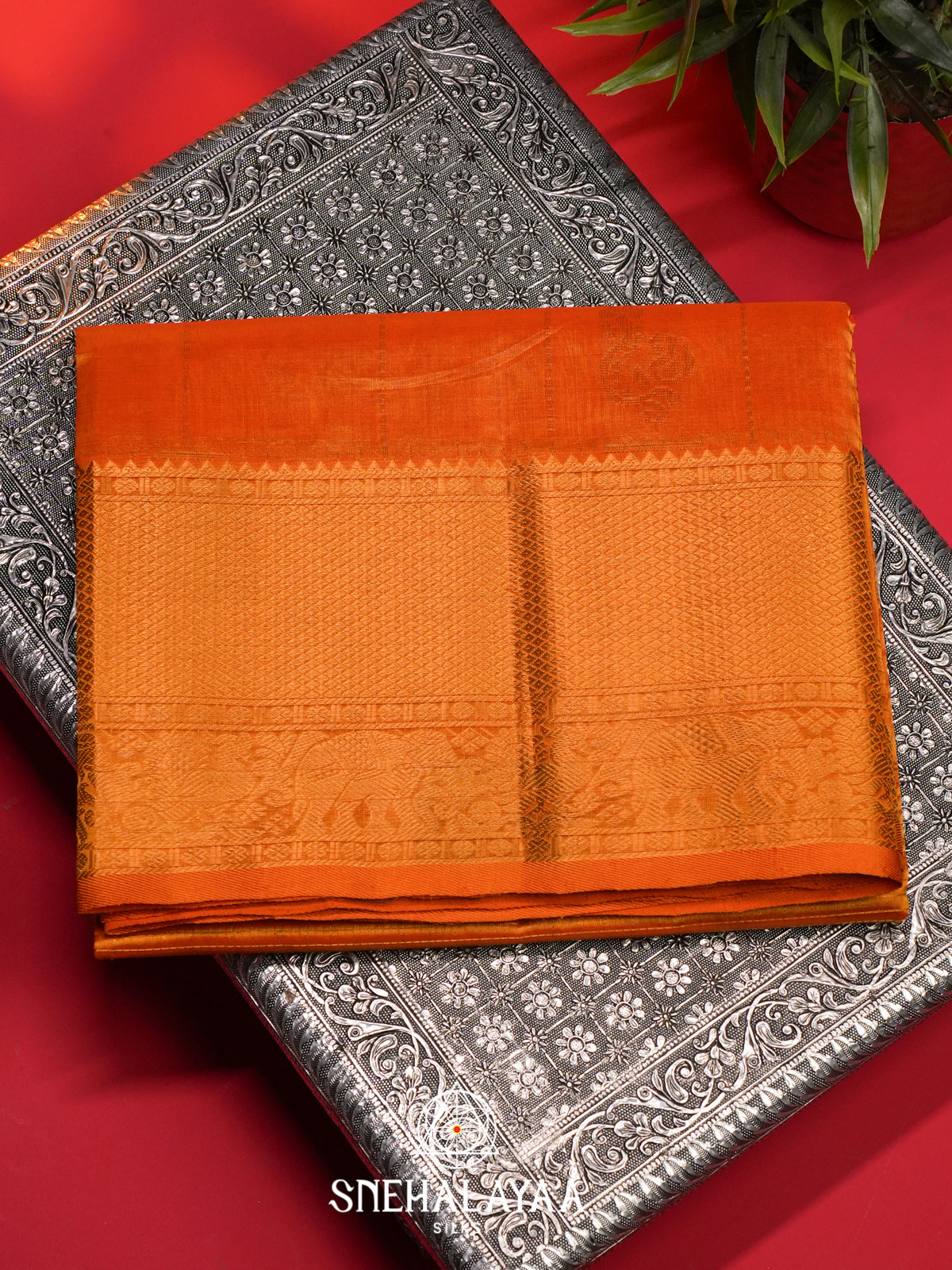 Orange Mangalagiri Silk Cotton Saree