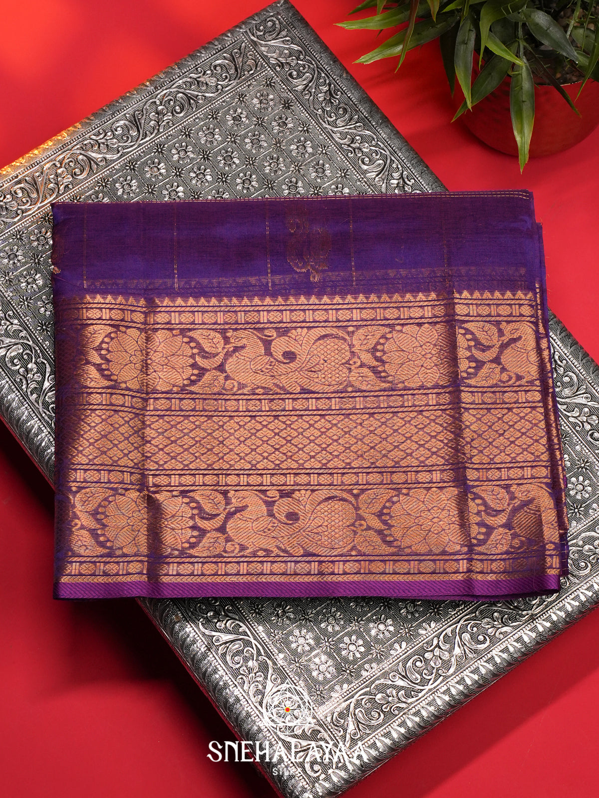 Violet Mangalagiri Silk Cotton Saree