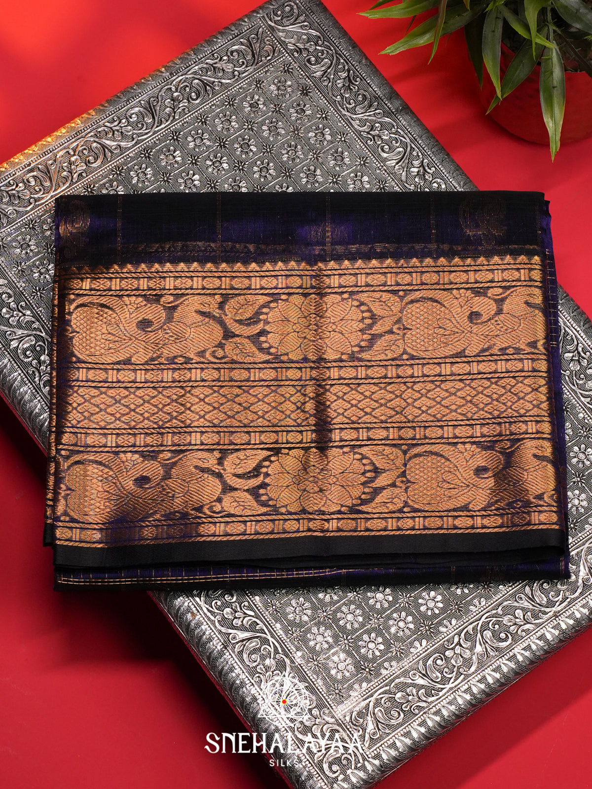 Navy Blue Mangalagiri Silk Cotton Saree