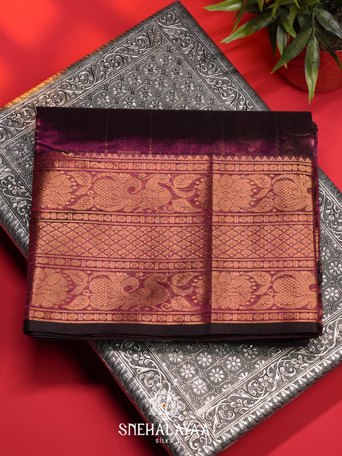 Wine Mangalagiri Silk Cotton Saree