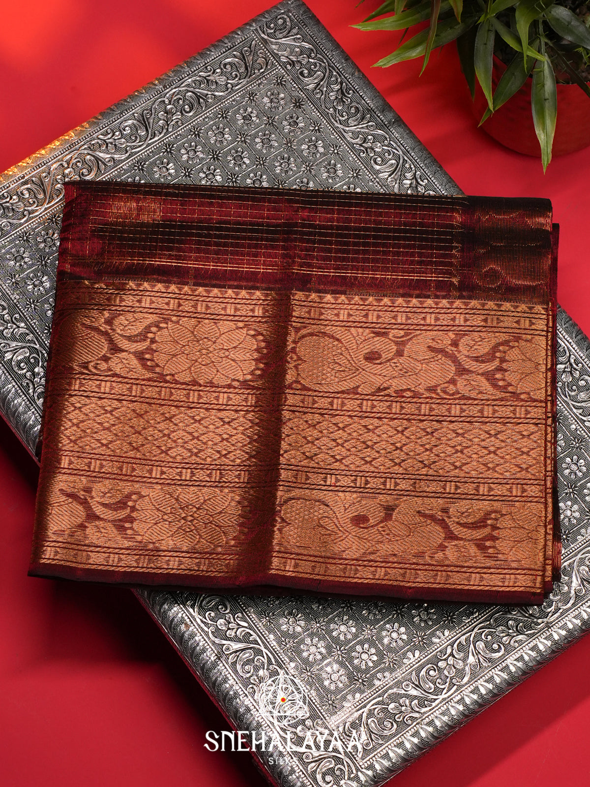 Maroon Mangalagiri Silk Cotton Saree