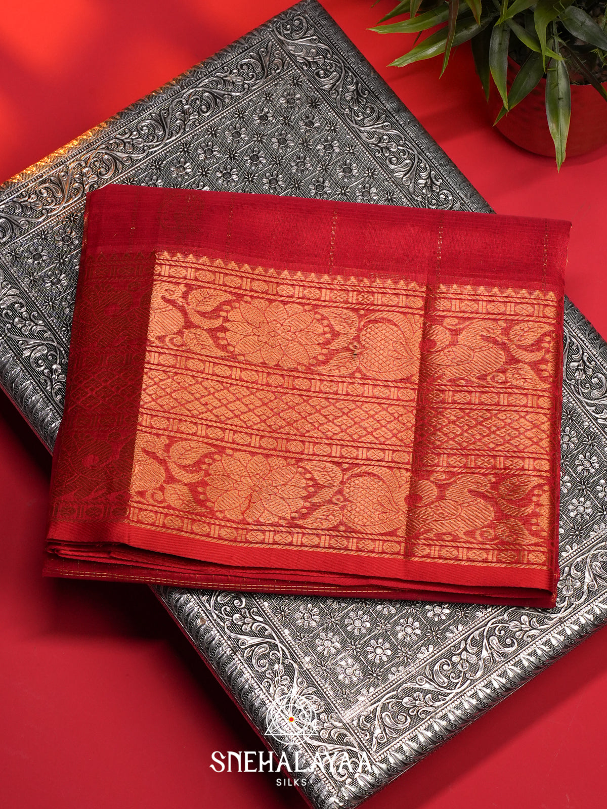 Red Mangalagiri Silk Cotton Saree
