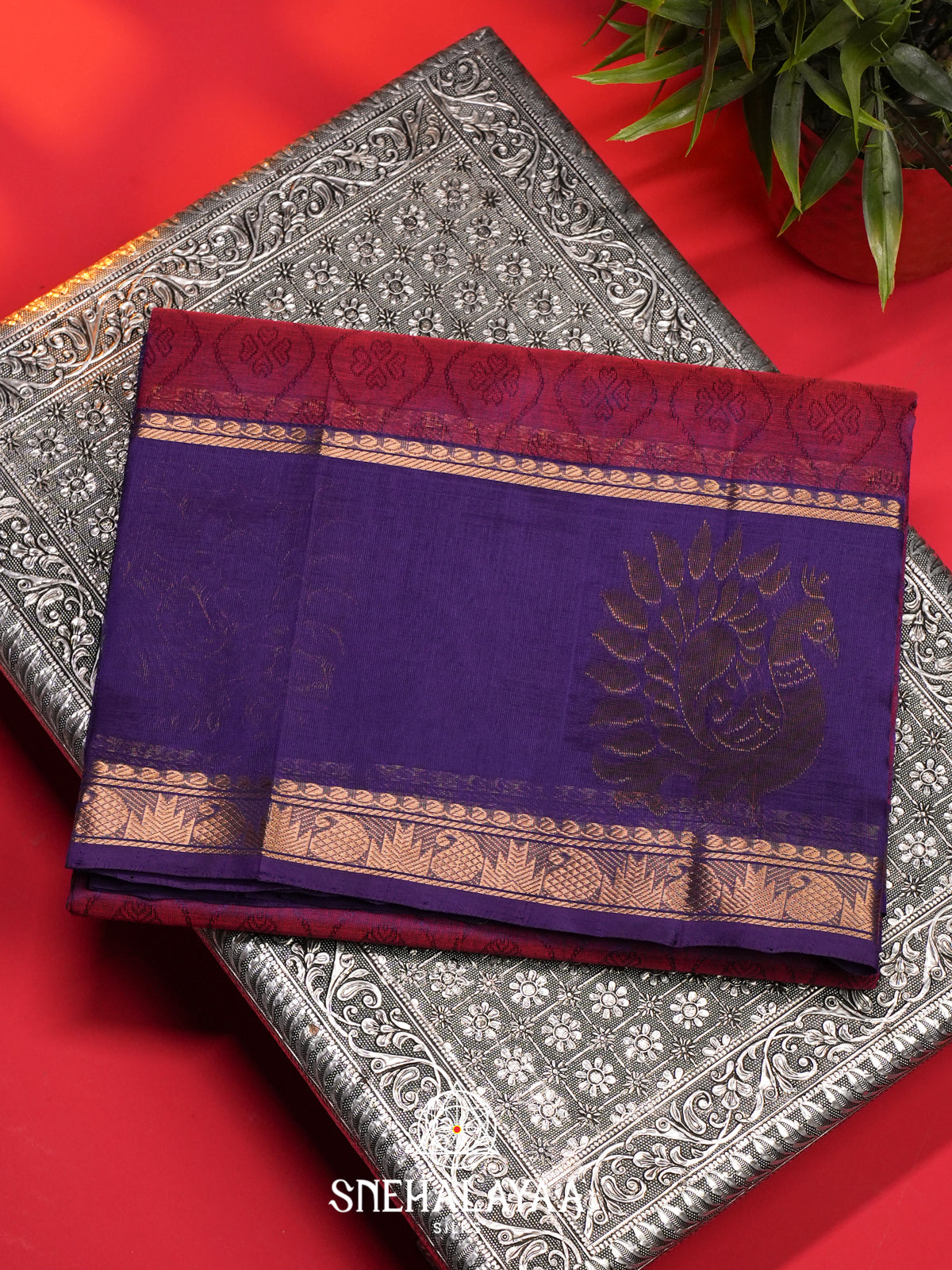 Magenta Mangalagiri Silk Cotton Saree