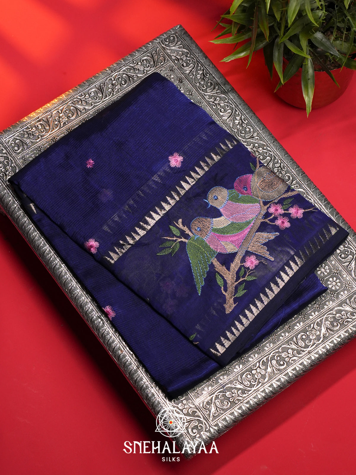 Navy Blue Mangalagiri Silk Cotton Saree