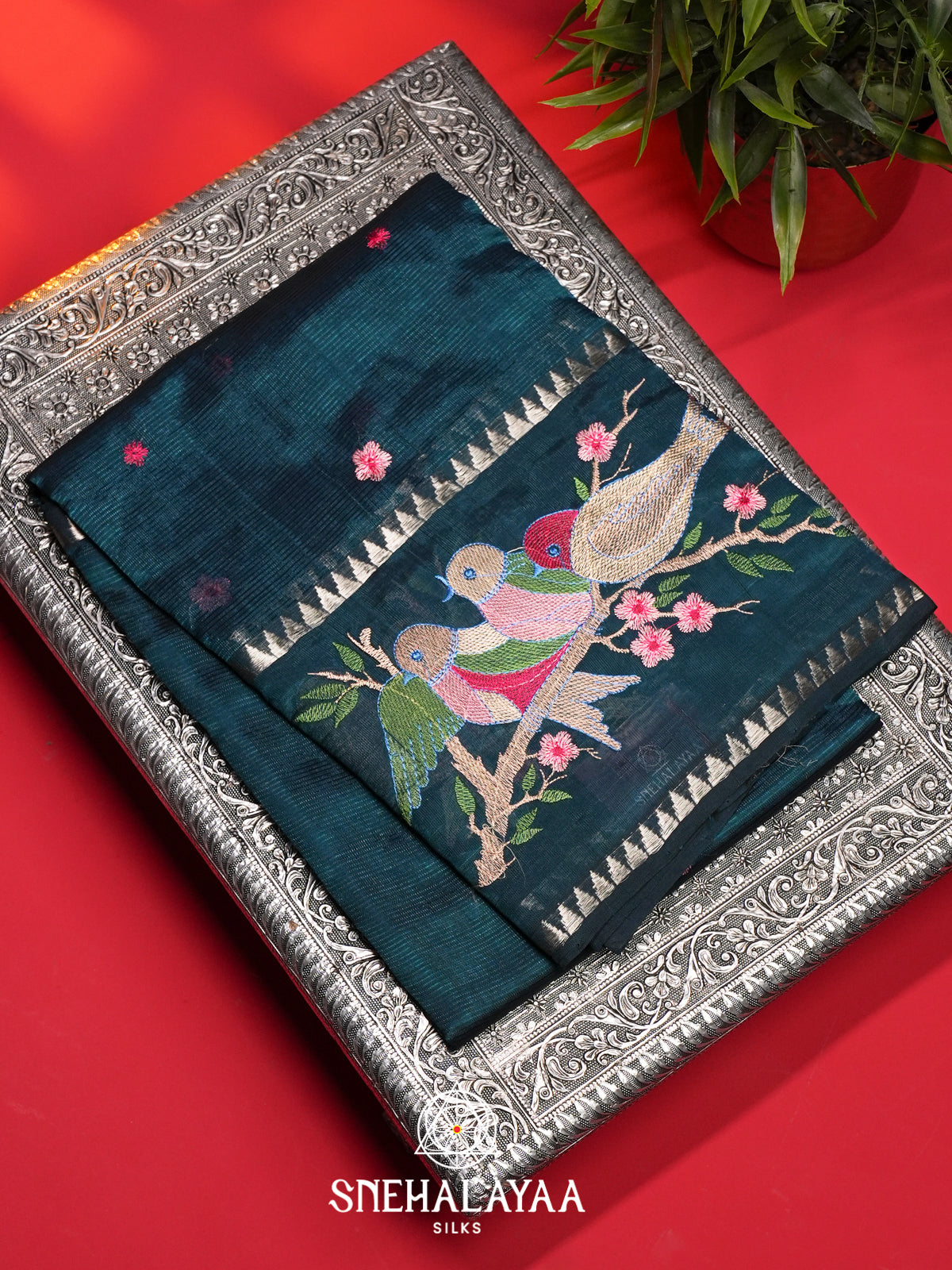 Teal Green Mangalagiri Silk Cotton Saree