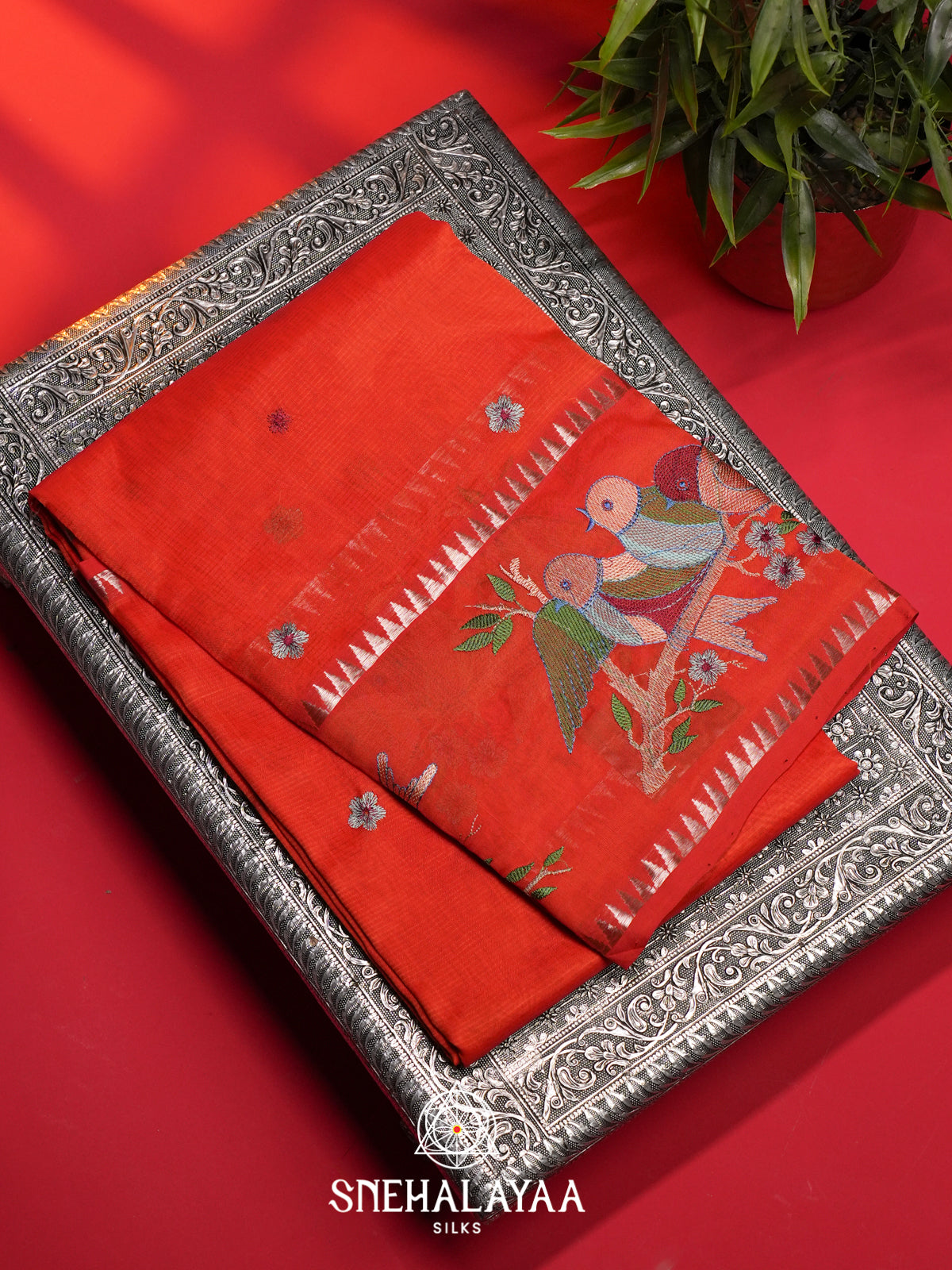 Orange Mangalagiri Silk Cotton Saree