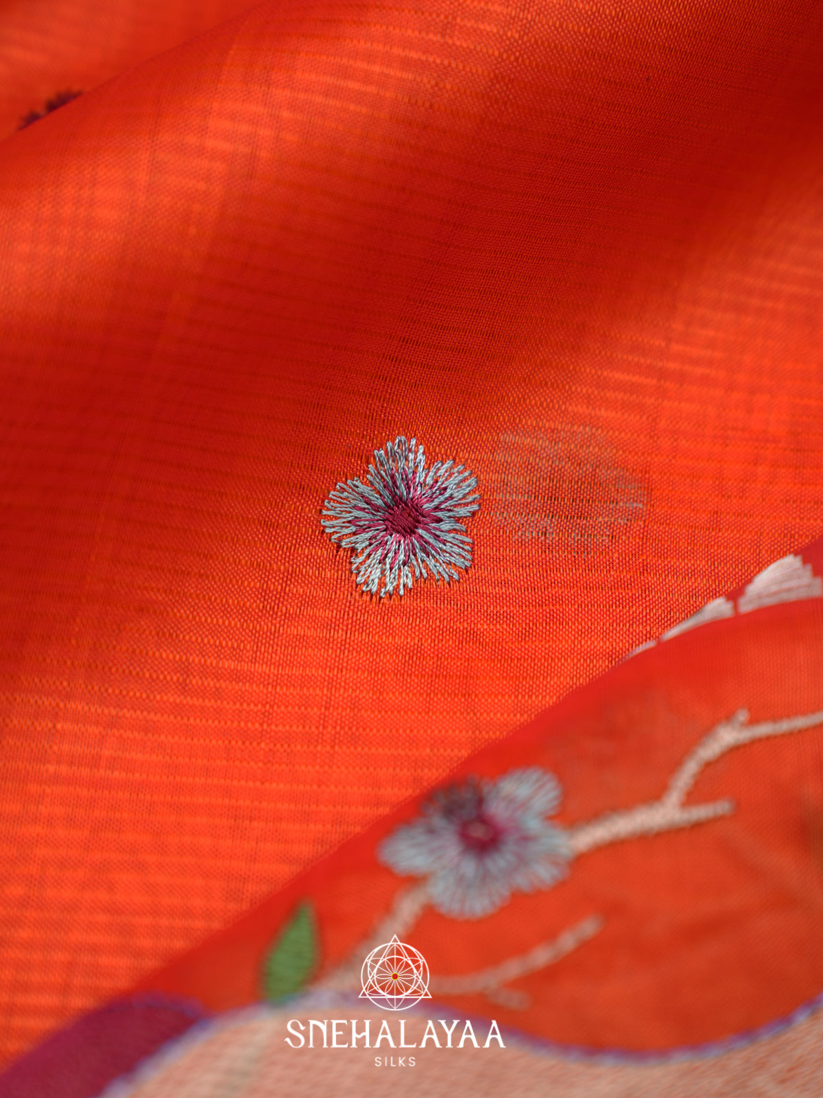 Orange Mangalagiri Silk Cotton Saree