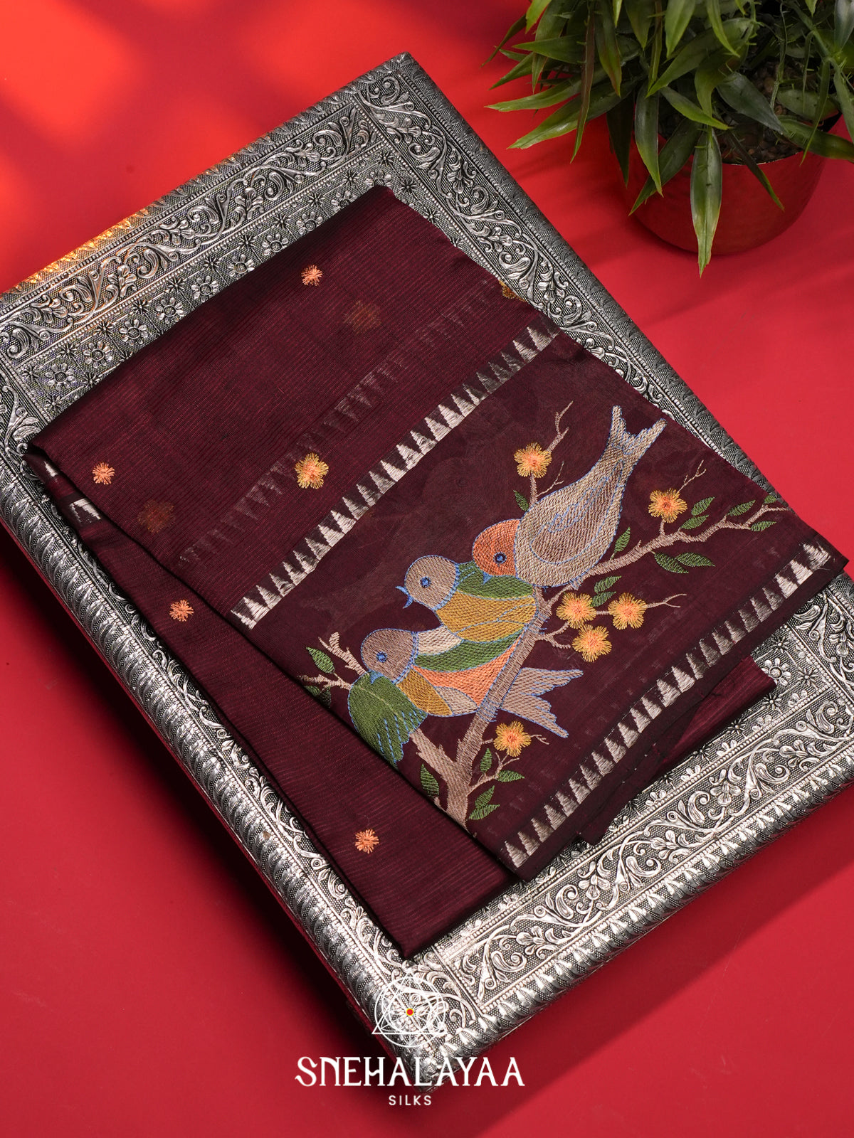 Burgundy Mangalagiri Silk Cotton Saree