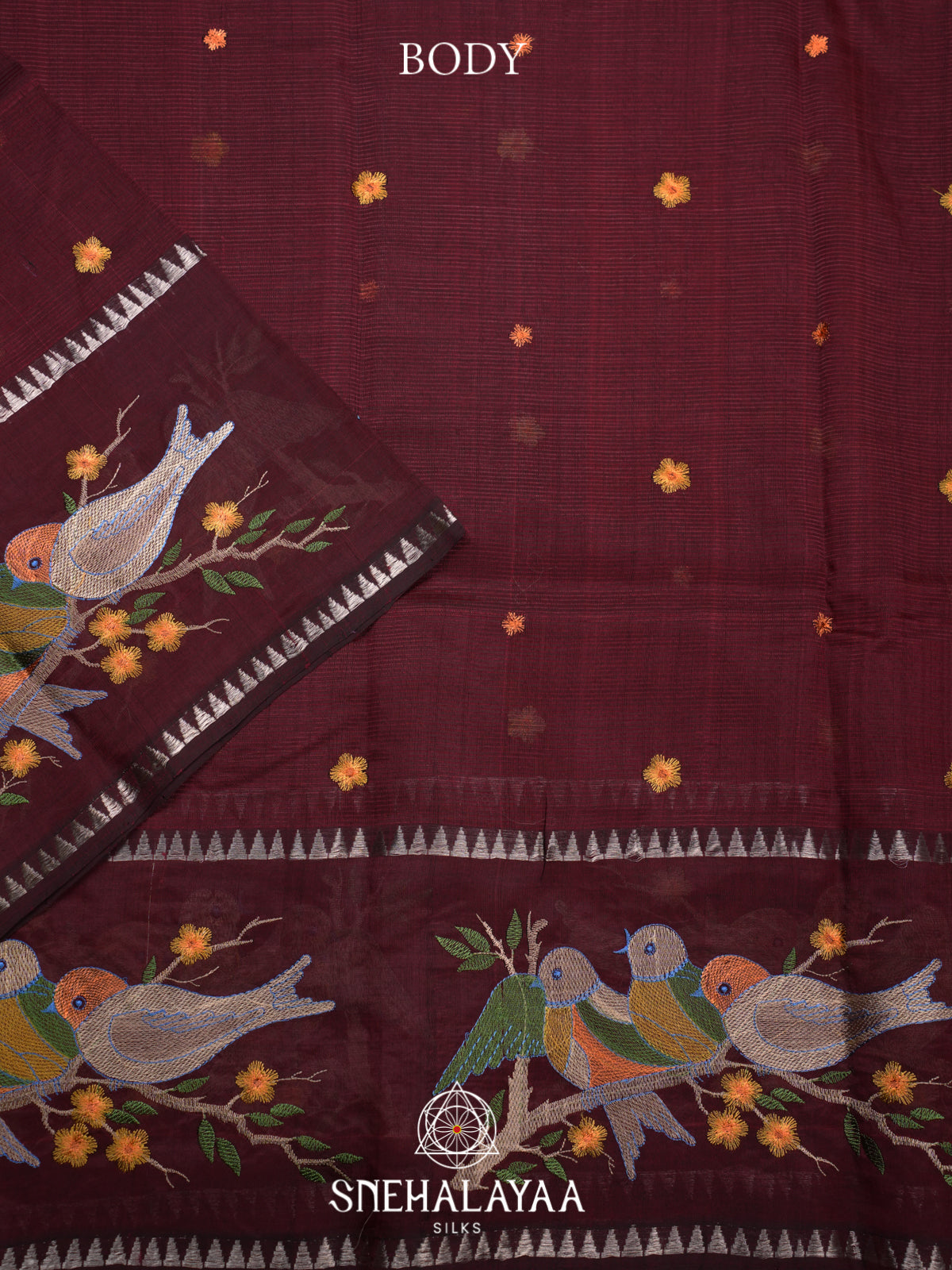 Burgundy Mangalagiri Silk Cotton Saree