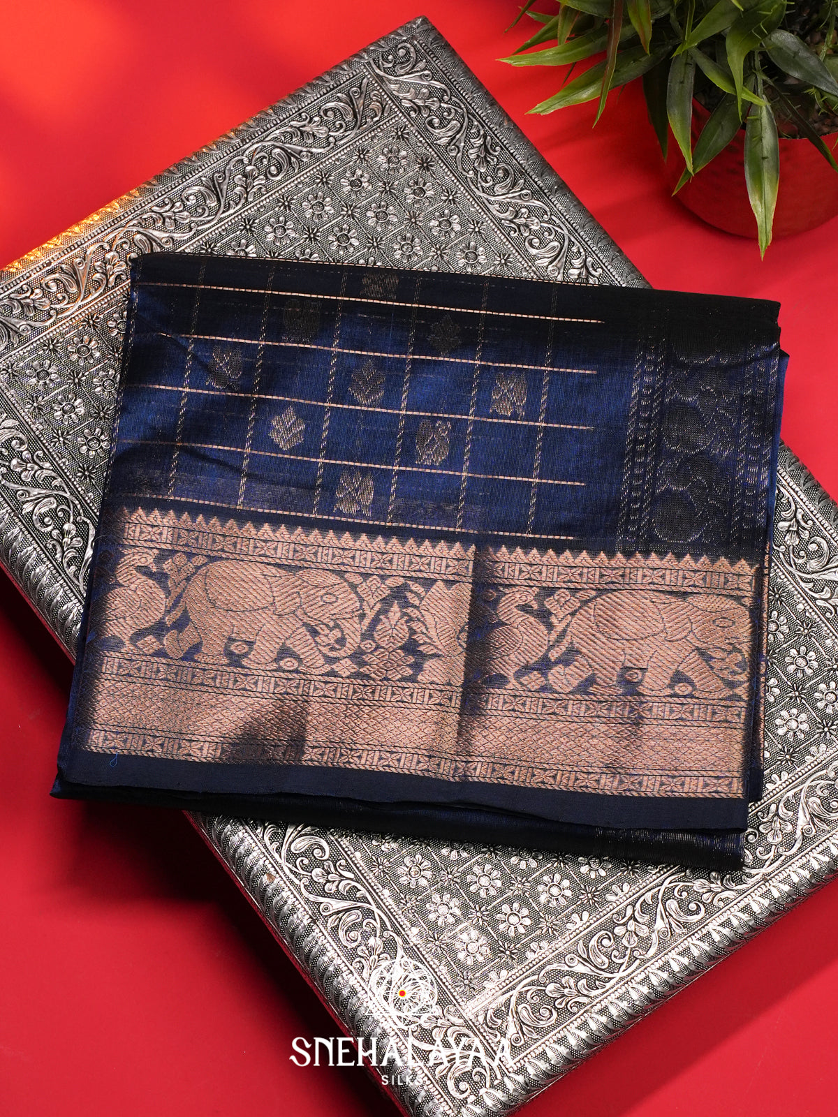 Peacock Blue Mangalagiri Silk Cotton Saree