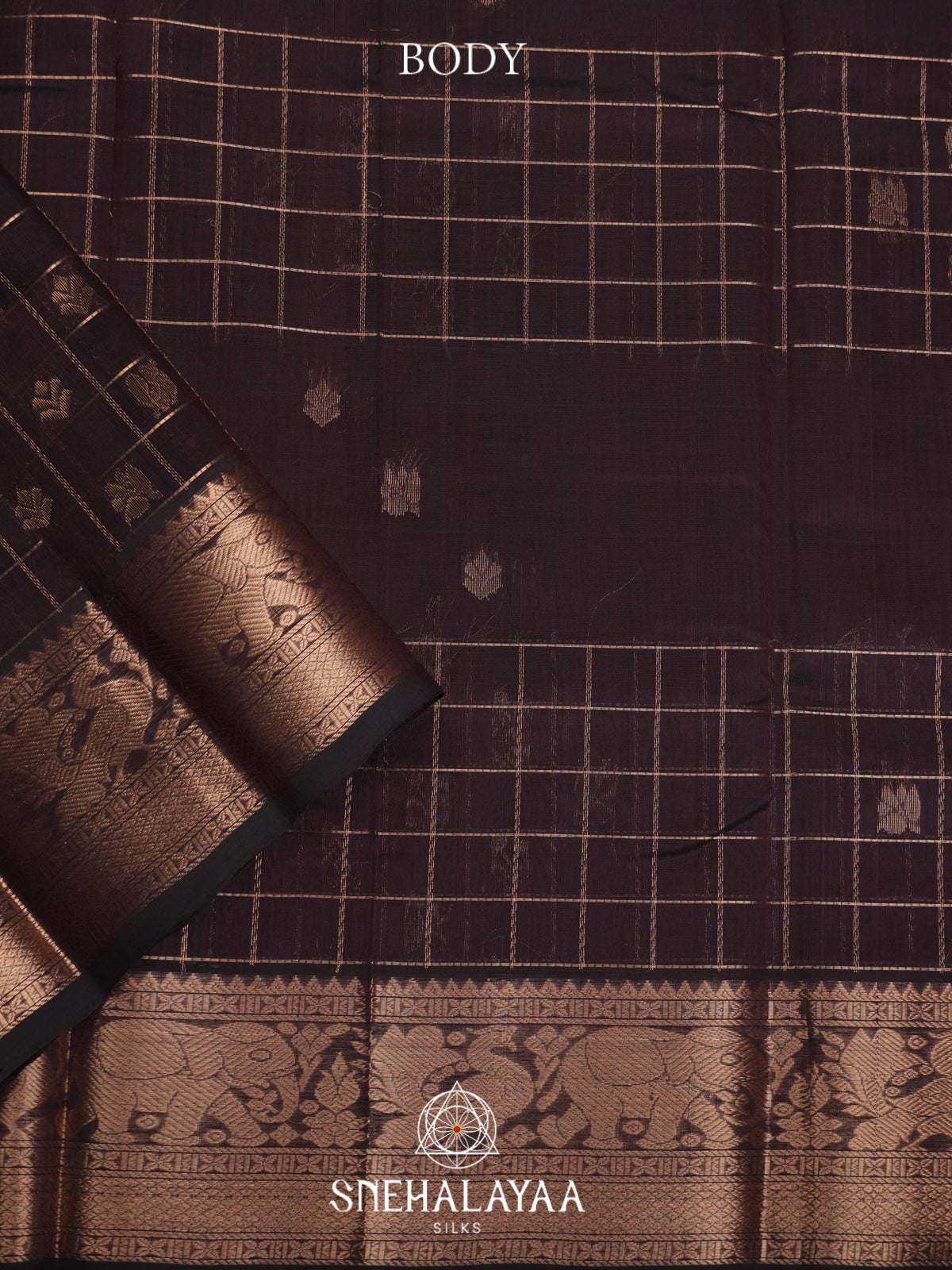 Chocolate Brown Mangalagiri Silk Cotton Saree
