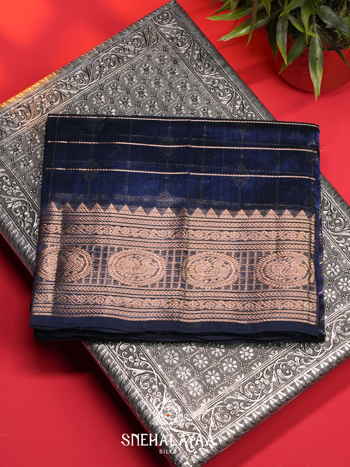 Peacock Blue Mangalagiri Silk Cotton Saree