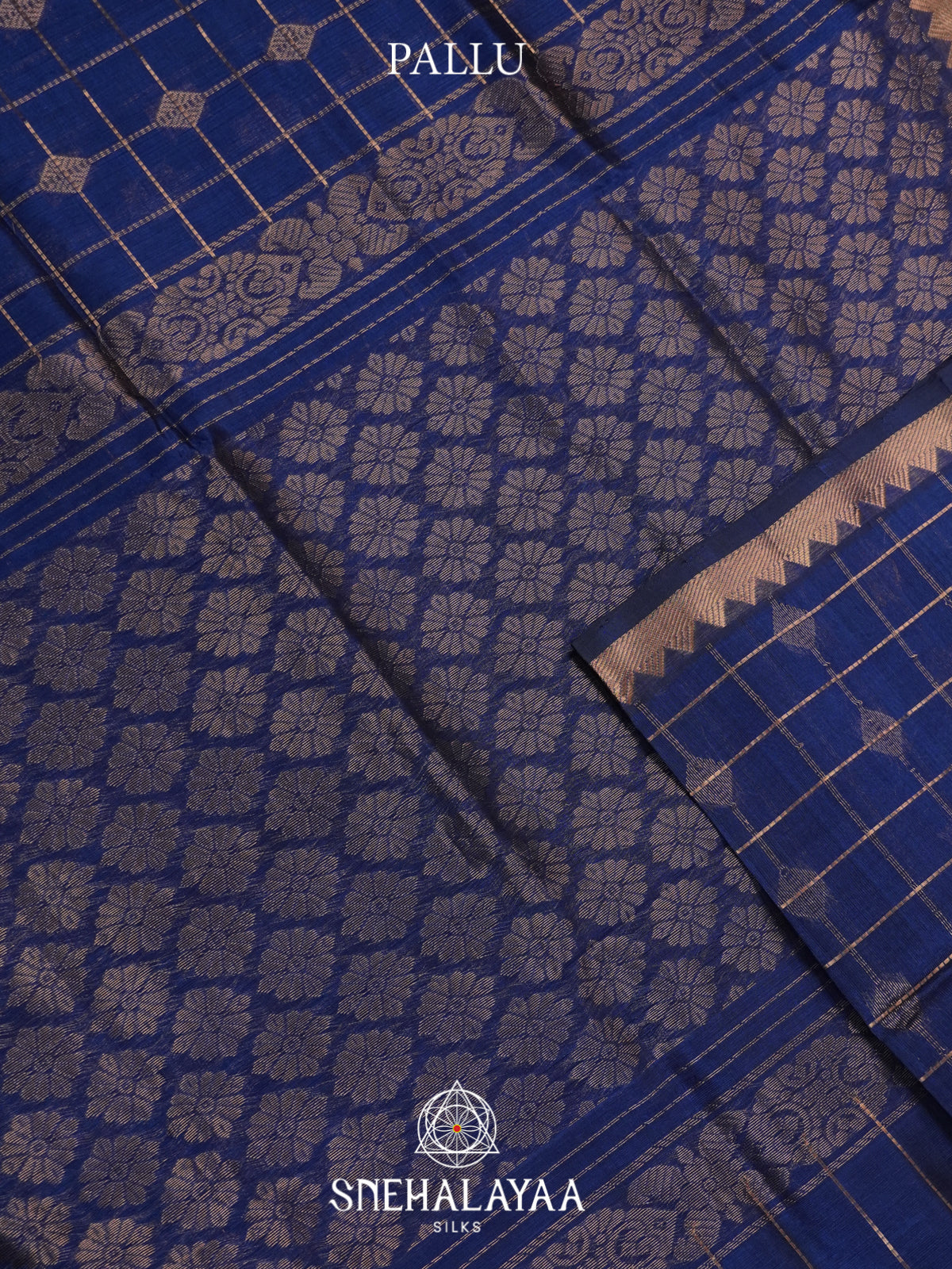 Peacock Blue Mangalagiri Silk Cotton Saree