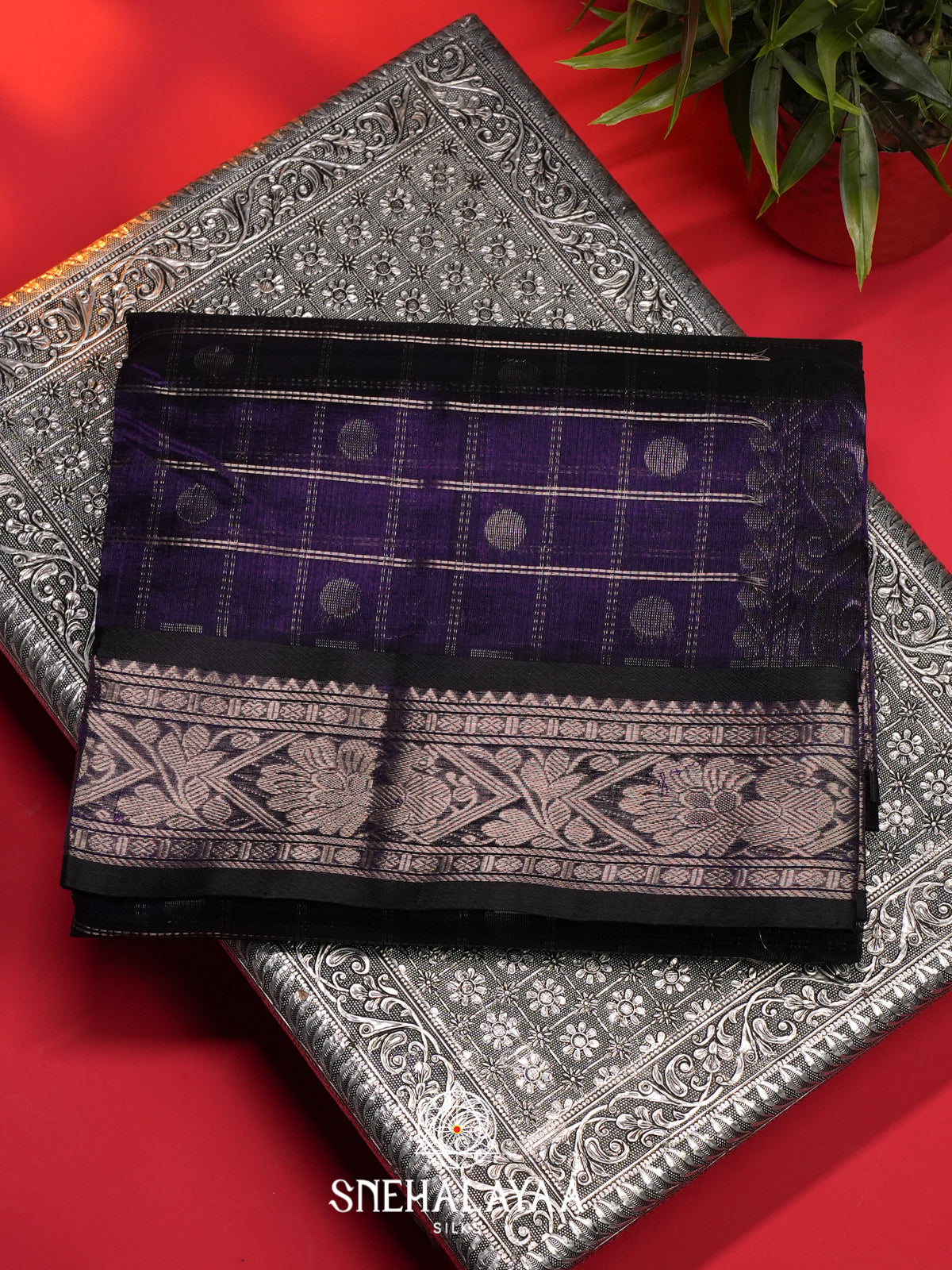 Navy Blue Mangalagiri Silk Cotton Saree