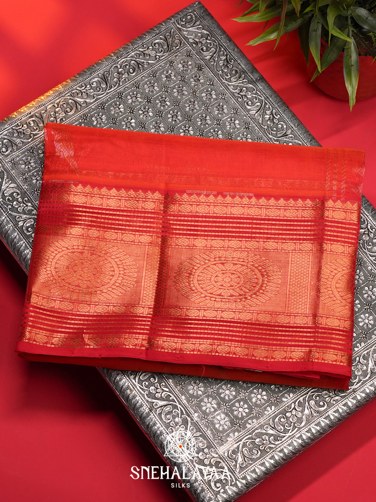 Orange Mangalagiri Silk Cotton Saree