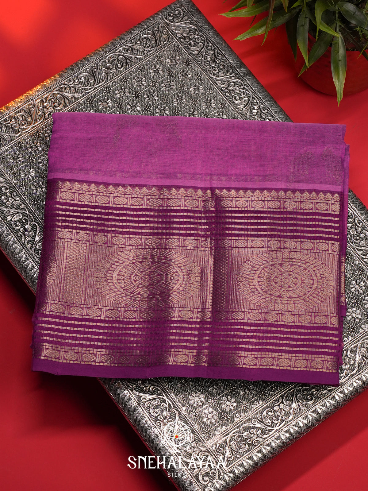 Magenta Purple Mangalagiri Silk Cotton Saree