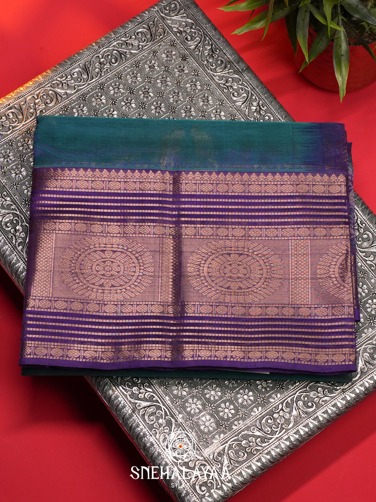 Peacock Blue Mangalagiri Silk Cotton Saree