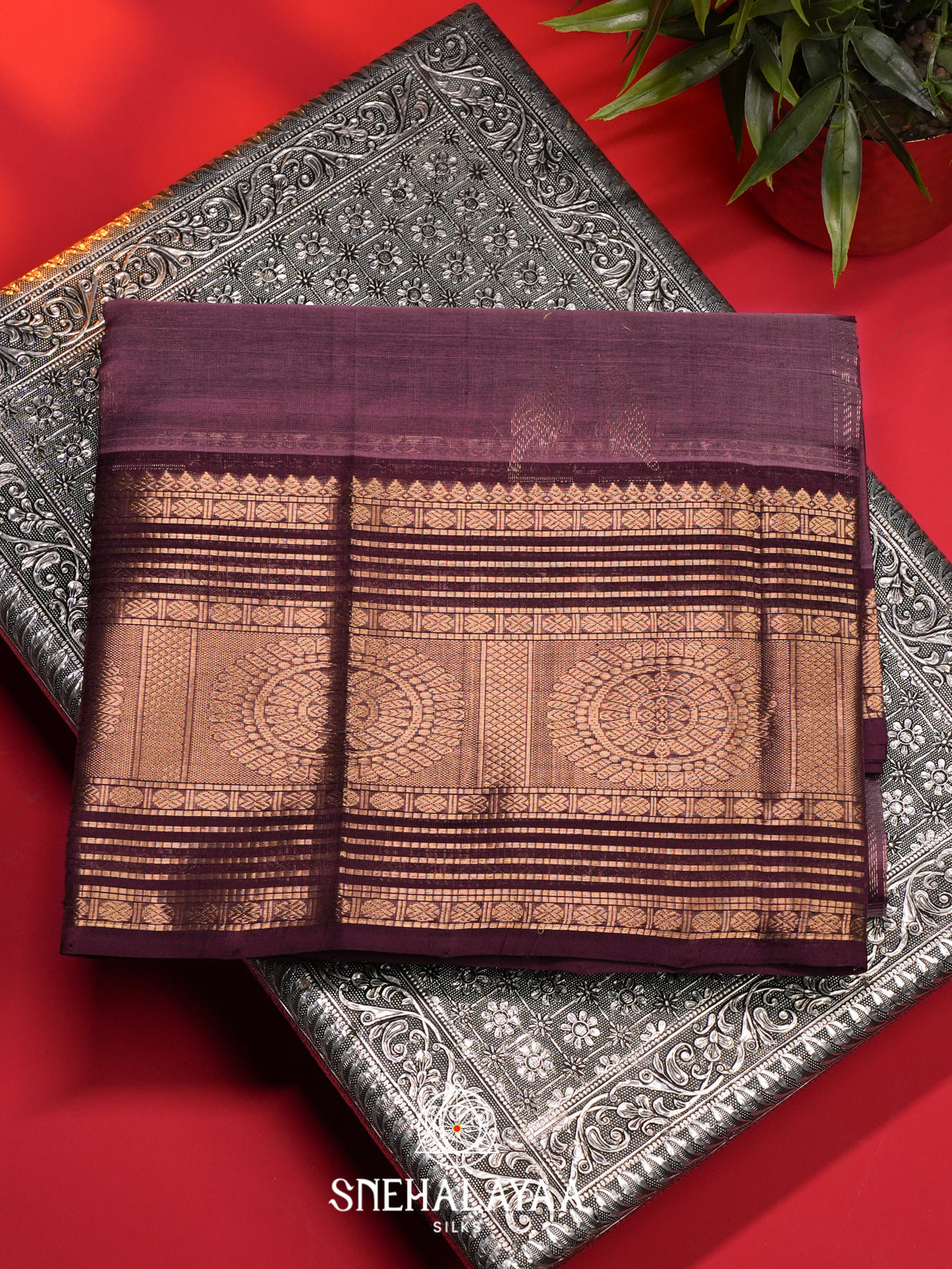 Dusty Plum Mangalagiri Silk Cotton Saree