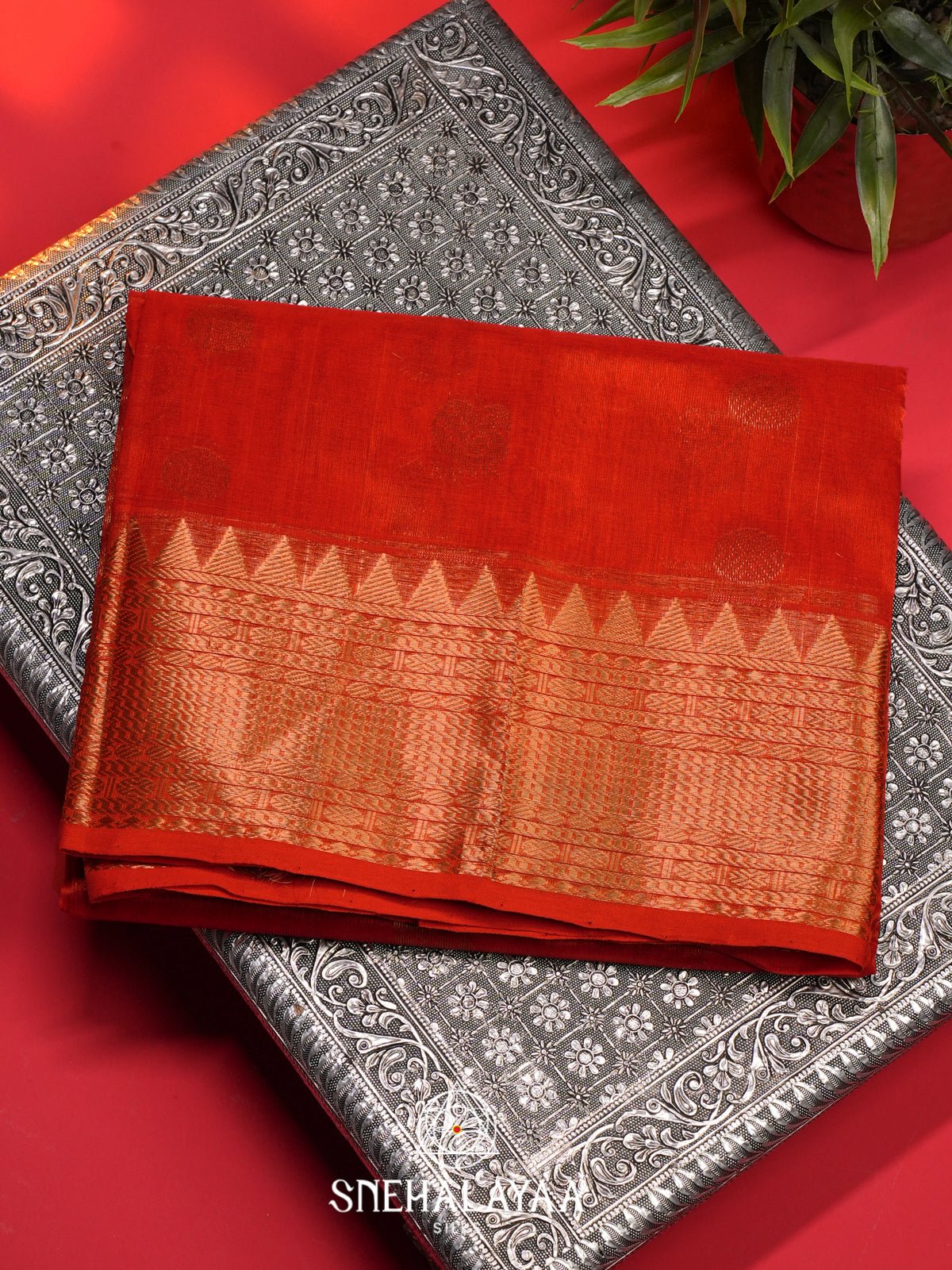 Orange Mangalagiri Silk Cotton Saree