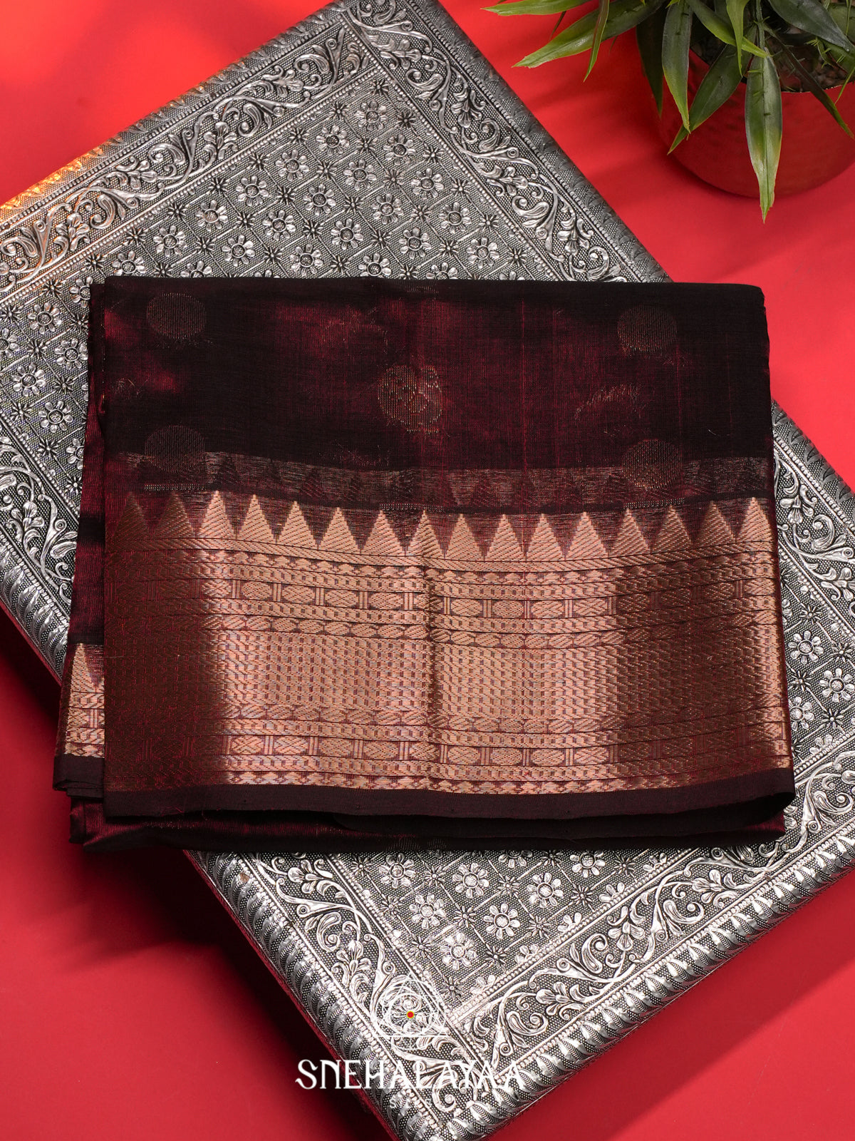 Burgundy Mangalagiri Silk Cotton Saree