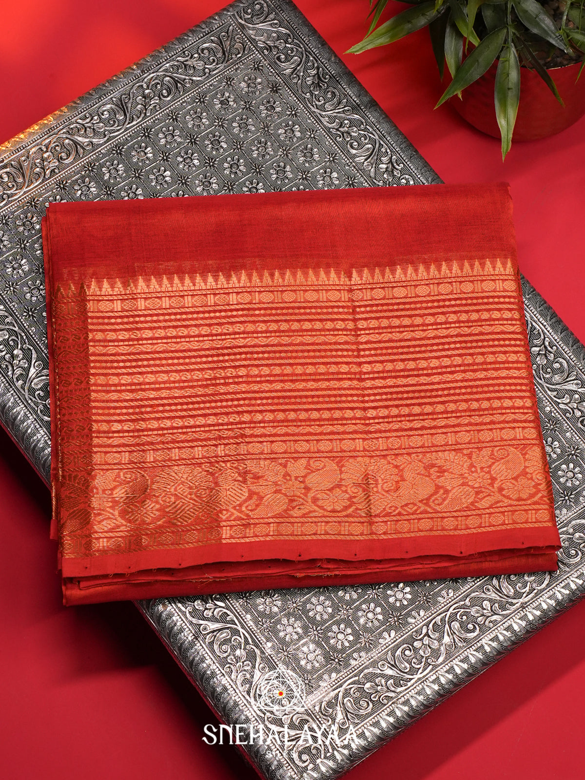 Orange Mangalagiri Silk Cotton Saree
