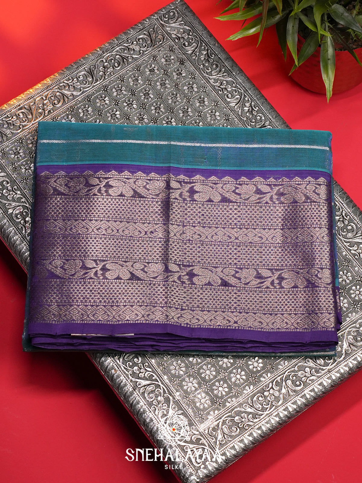 Teal Blue Mangalagiri Silk Cotton Saree