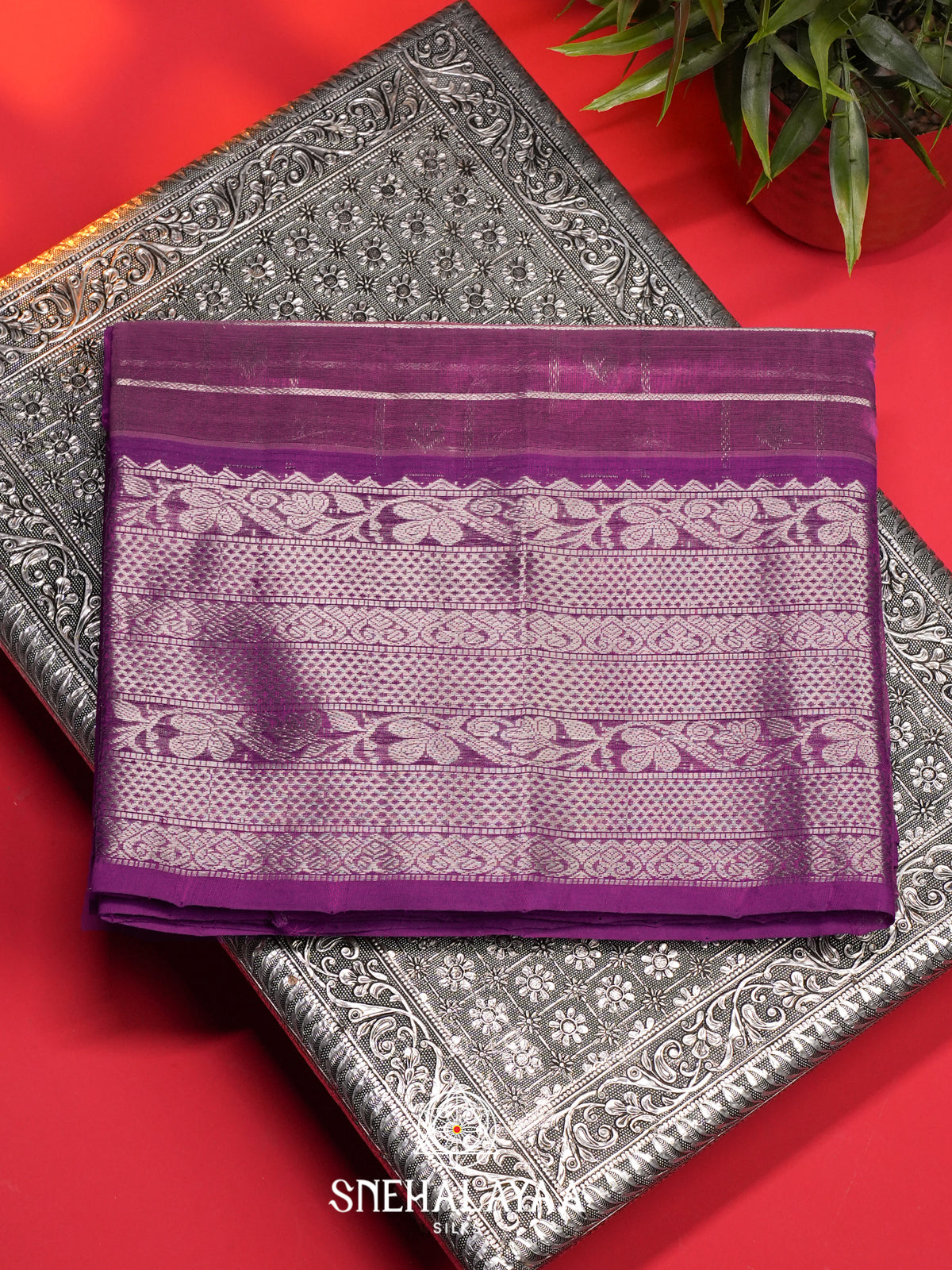 Magenta Mangalagiri Silk Cotton Saree
