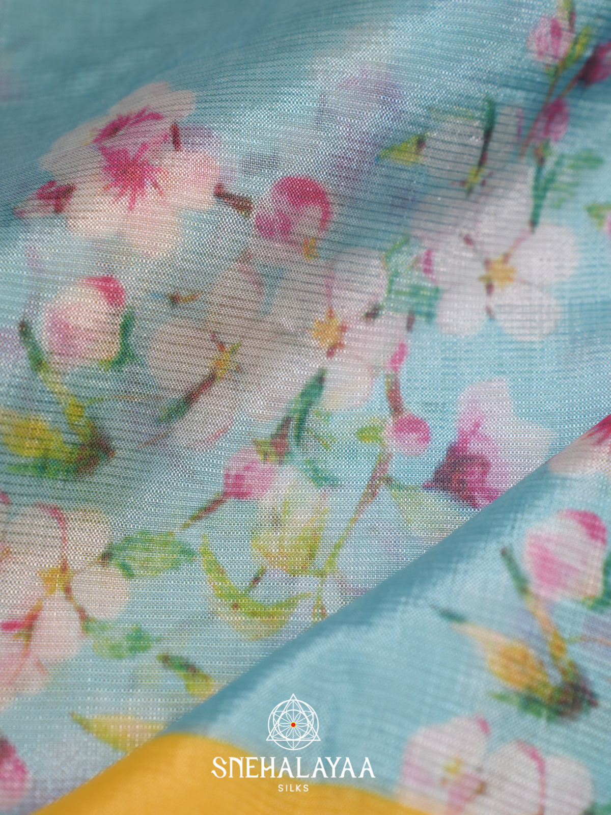 Sky Blue Printed Mangalagiri Silk Cotton Saree