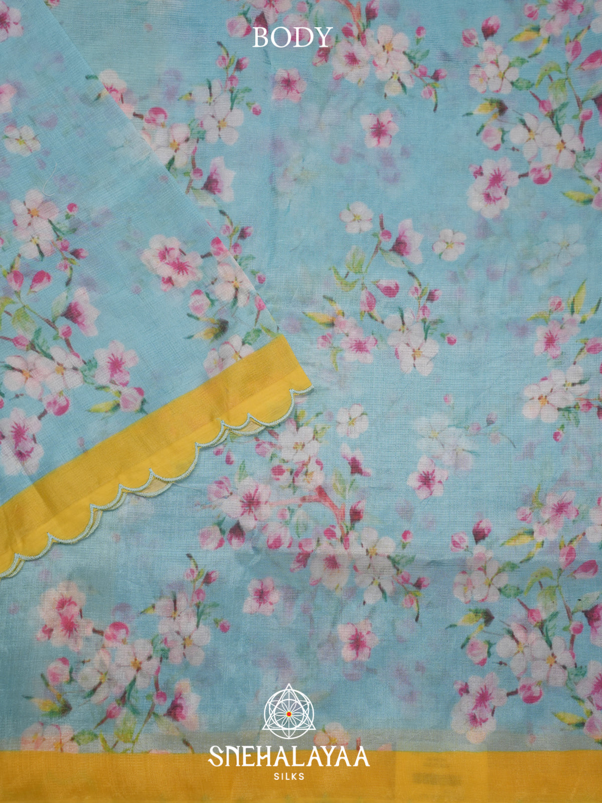 Sky Blue Printed Mangalagiri Silk Cotton Saree