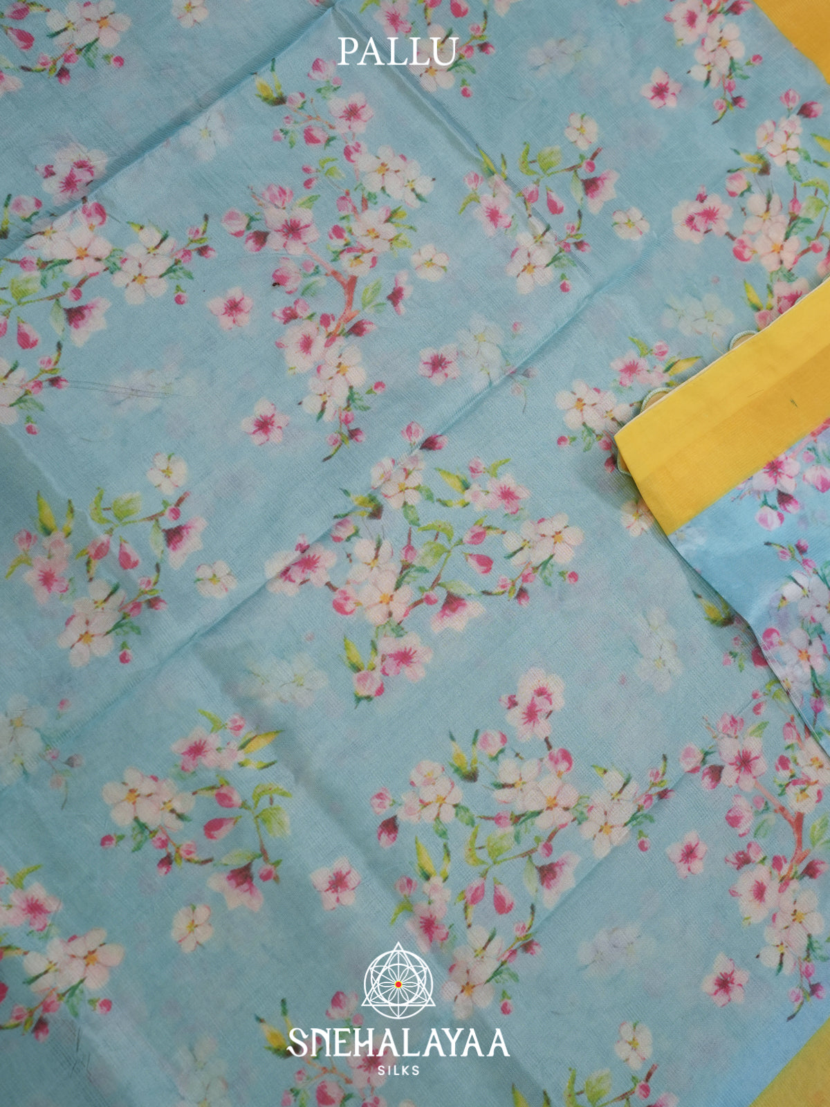 Sky Blue Printed Mangalagiri Silk Cotton Saree