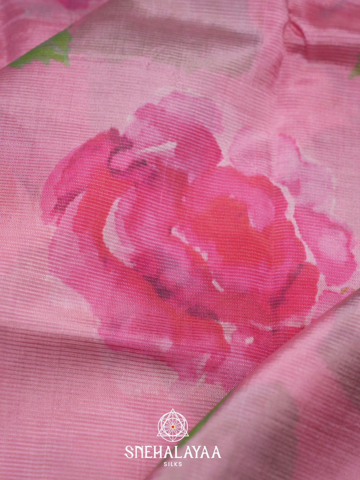 Baby Pink Printed Mangalagiri Silk Cotton Saree