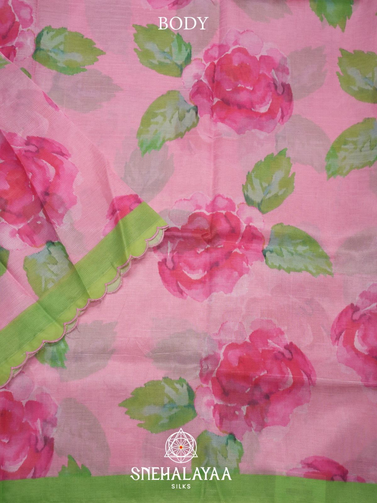 Baby Pink Printed Mangalagiri Silk Cotton Saree