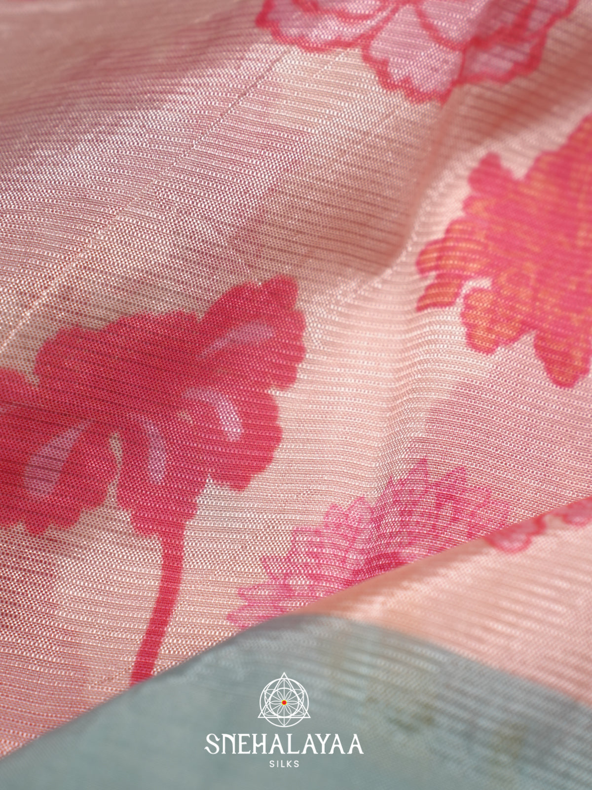 Blush Pink Printed Mangalagiri Silk Cotton Saree