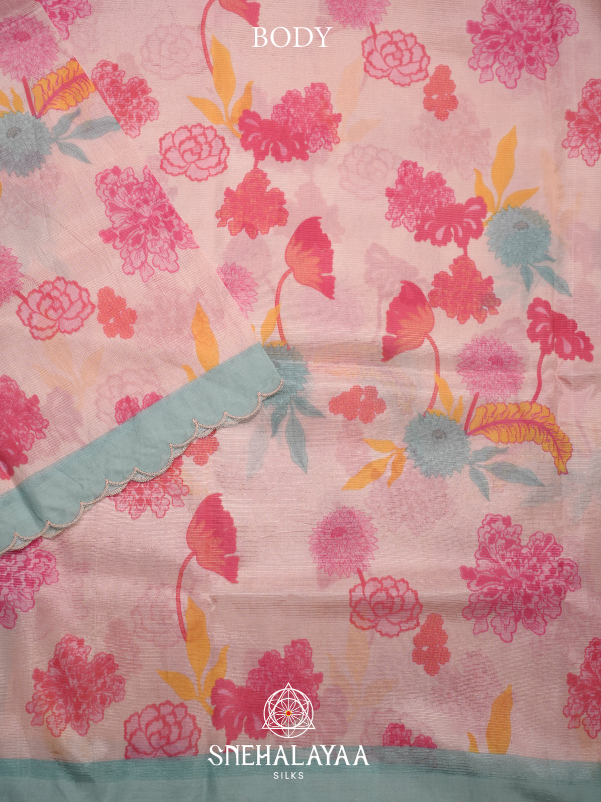 Blush Pink Printed Mangalagiri Silk Cotton Saree