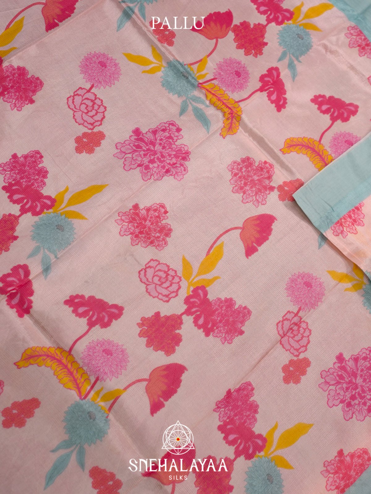 Blush Pink Printed Mangalagiri Silk Cotton Saree