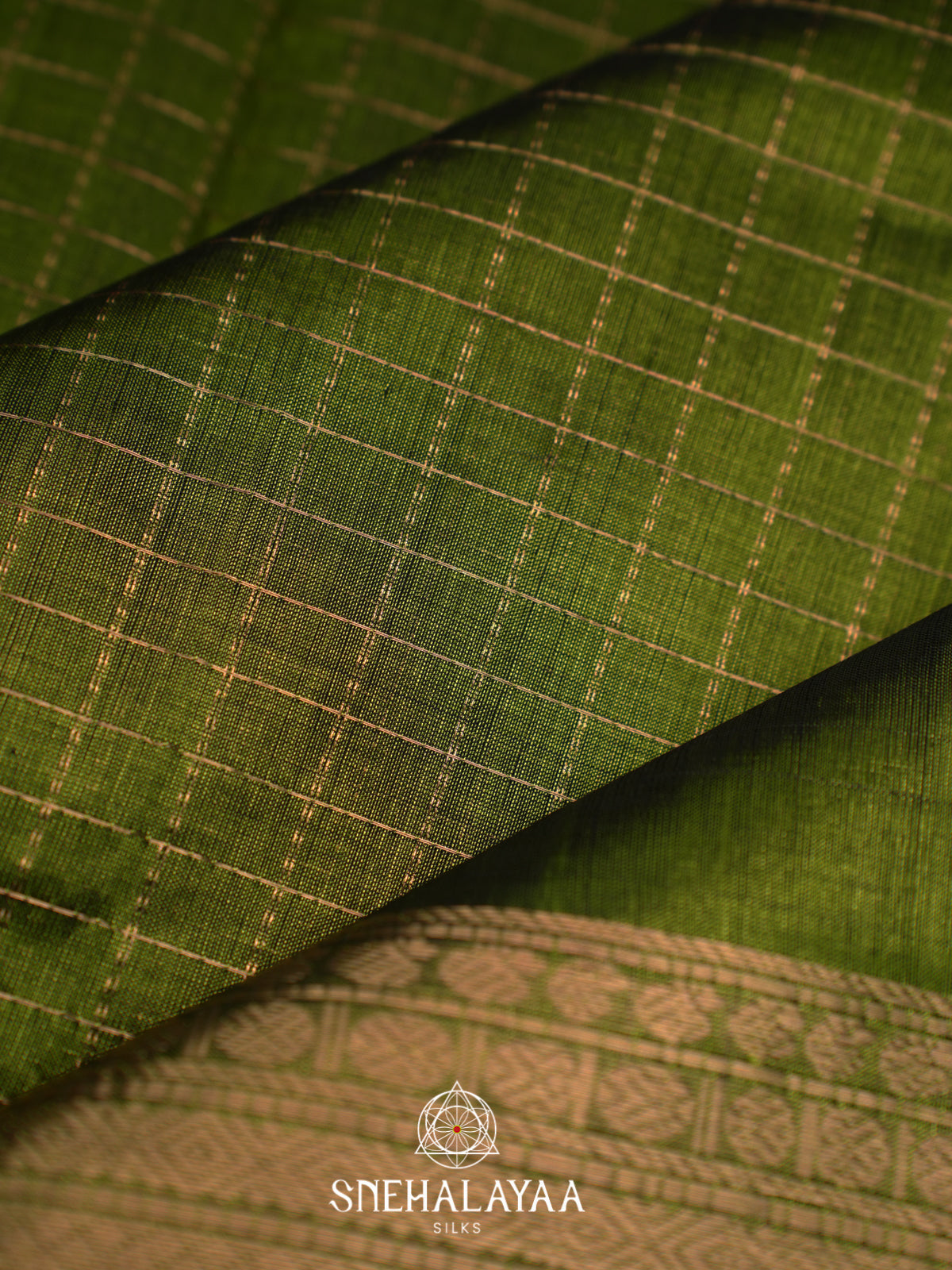 Olive Green Mangalagiri Silk Cotton Saree
