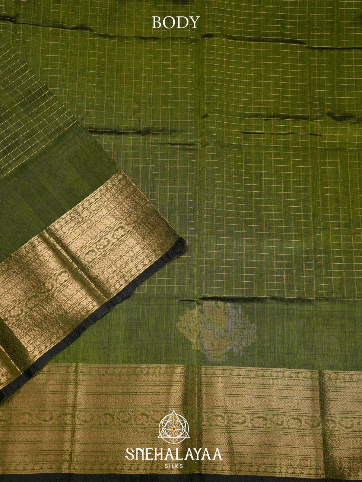 Olive Green Mangalagiri Silk Cotton Saree
