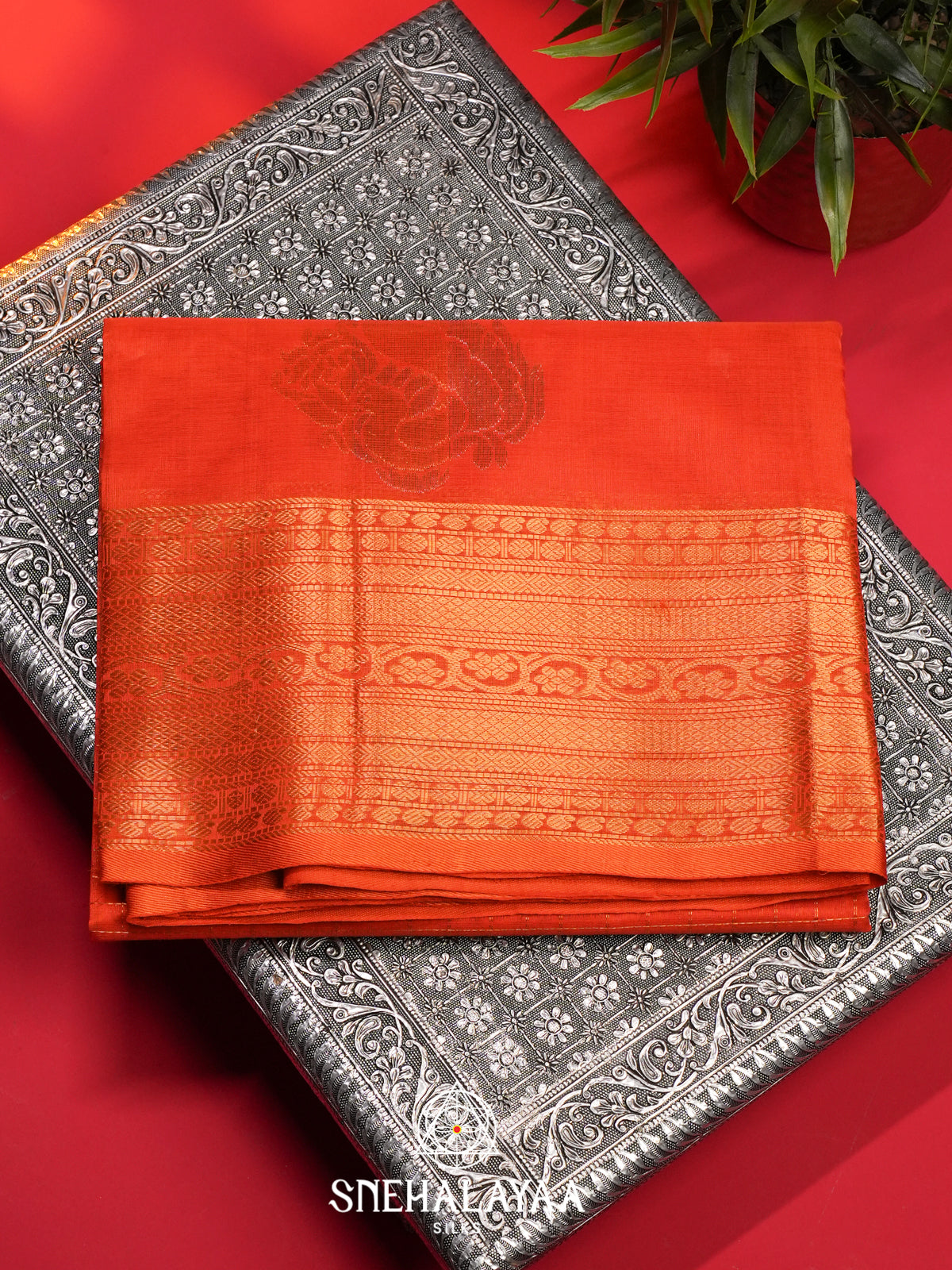 Orange Mangalagiri Silk Cotton Saree