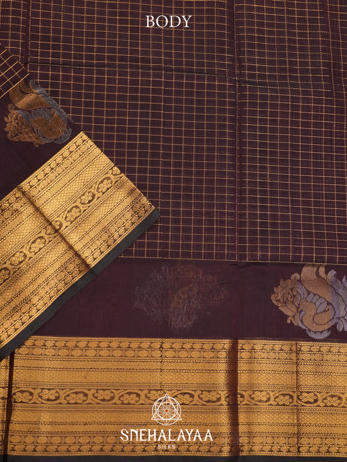 Chocolate Brown Mangalagiri Silk Cotton Saree