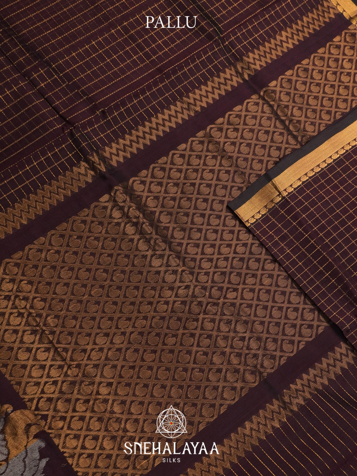 Chocolate Brown Mangalagiri Silk Cotton Saree