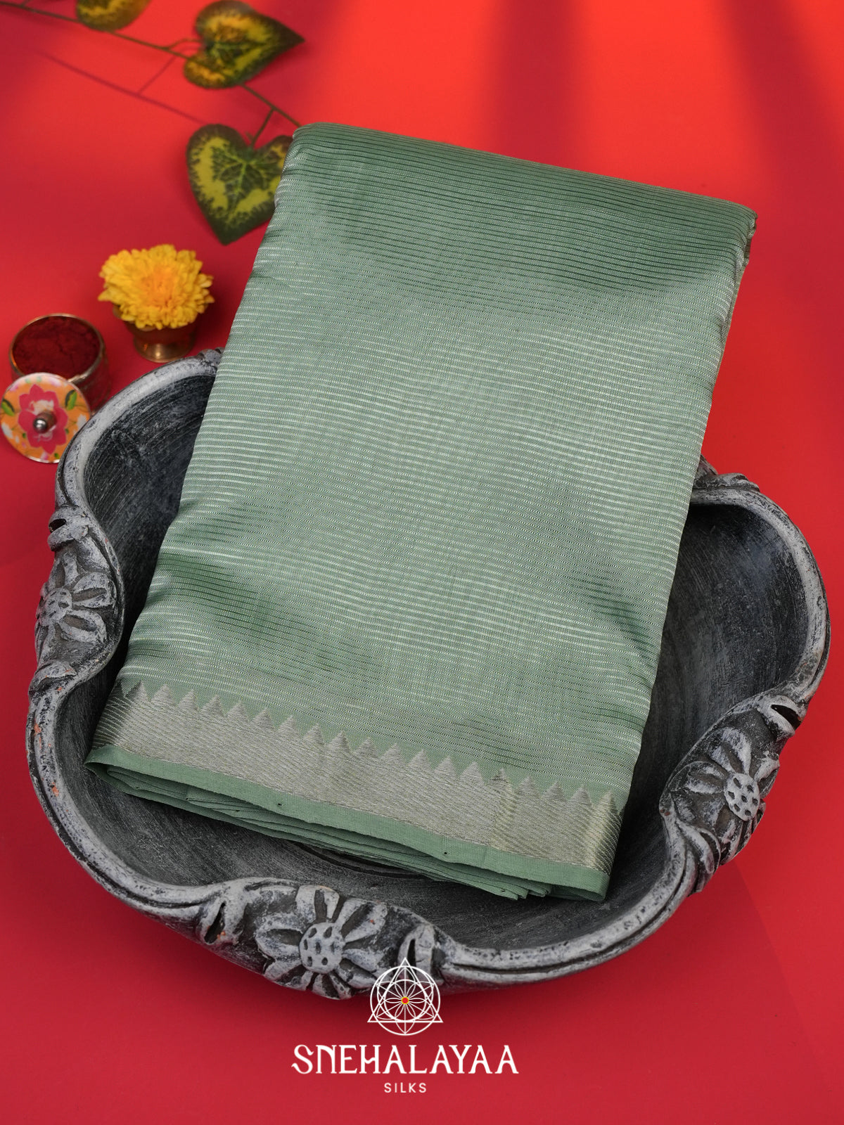 Seafoam Green Mangalagiri Silk Cotton Saree