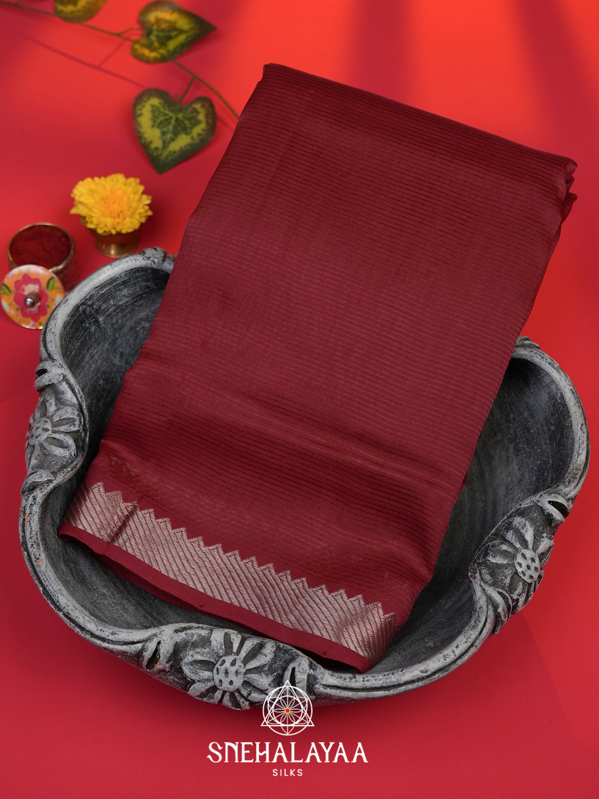Maroon Mangalagiri Silk Cotton Saree