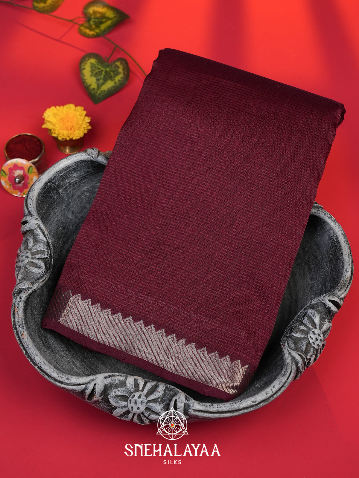 Maroon Mangalagiri Silk Cotton Saree